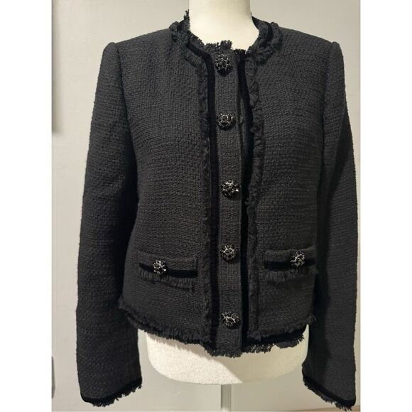 Cinq Á Sept Christic velvet trim Bouclé cotton tweed jacket 8 - Picture 14 of 16